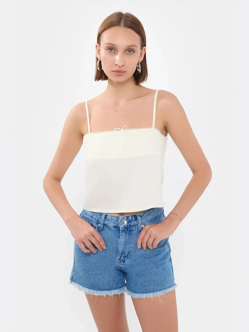 HICCUP Striped Square Neck Strappy Cropped Top