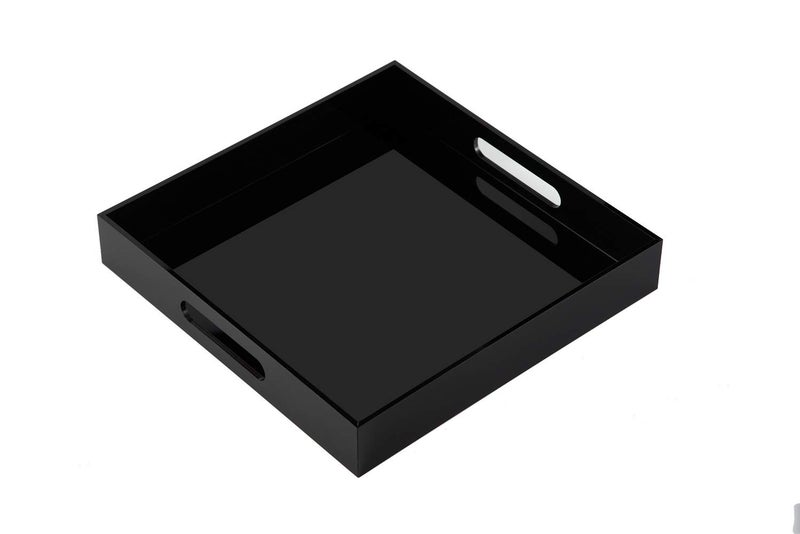 Glossy Black Sturdy Acrylic Serving Tray with Handles14x14InchServing CoffeeAppetizerBreakfastButlerKitchen Countertop TrayMakeup Drawer OrganizerVanity TableOttoman TrayDecorative Tray