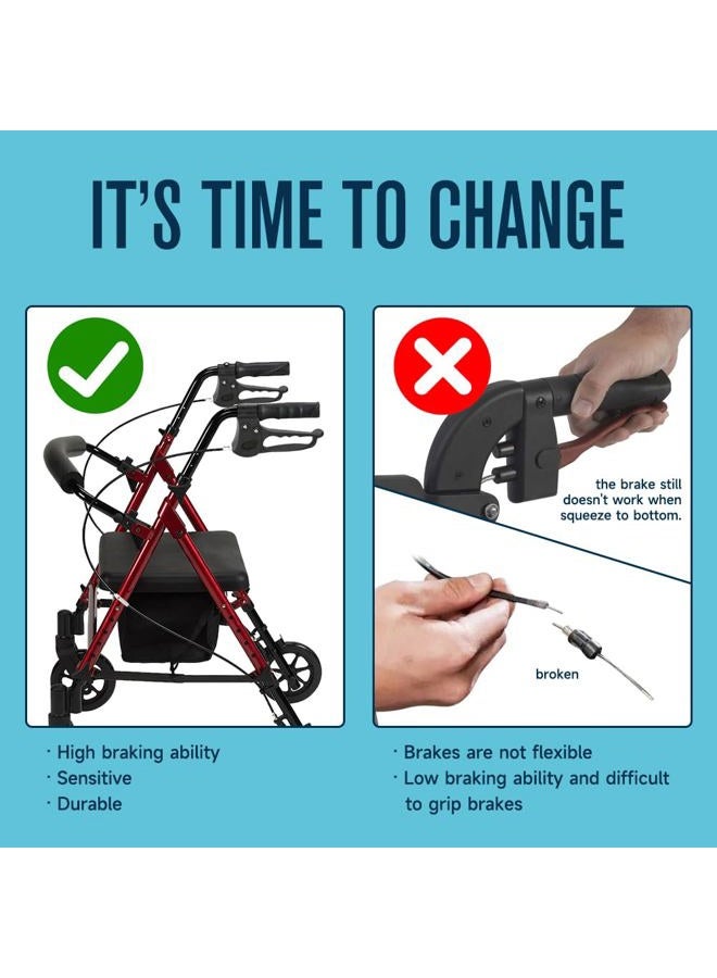 FVRITO Brake Handle with 41'' Cable Assembly Replacement for Medline Lumex 4-Wheel Folding Drive Rollator Rolling Walker Transport Wheelchair Mobility Knee Walkers Senior Medical Accessories - Image 3