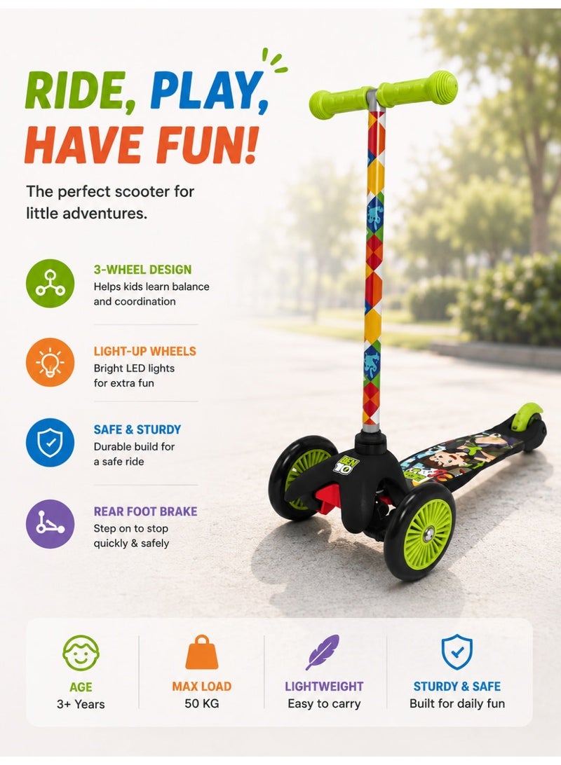 BEN 10 Lightweight 3-Wheel Scooter for Children with Aluminum Frame and Foot Brake, Suitable for Indoor and Outdoor Use - Image 1