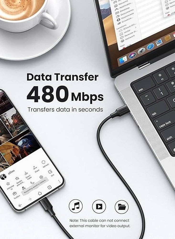 يوجرين إيكو يو جرين 50997 يو اس بي نوع سي ذكر إلى ذكر، 1 متر، كابل شحن وبيانات أسود - Image 5