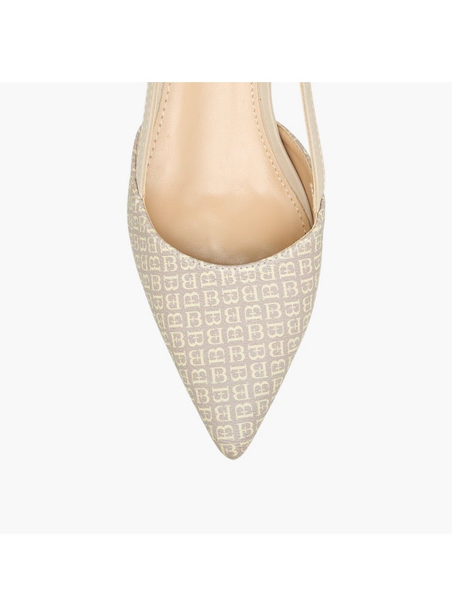 Flora Bella By Shoexpress Women Monogram Print Pointed Toe Shoes with Kitten Heels and Buckle Closure  - Image 4