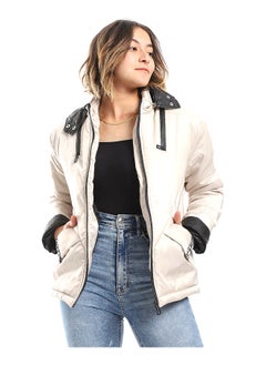 Andora Waterproof Plain Adjustable Hooded Puffer Cream Jacket_White  - Image 2