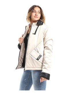 Andora Waterproof Plain Adjustable Hooded Puffer Cream Jacket_White  - Image 3