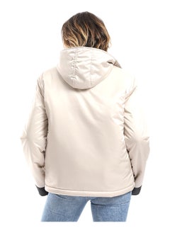Andora Waterproof Plain Adjustable Hooded Puffer Cream Jacket_White  - Image 5