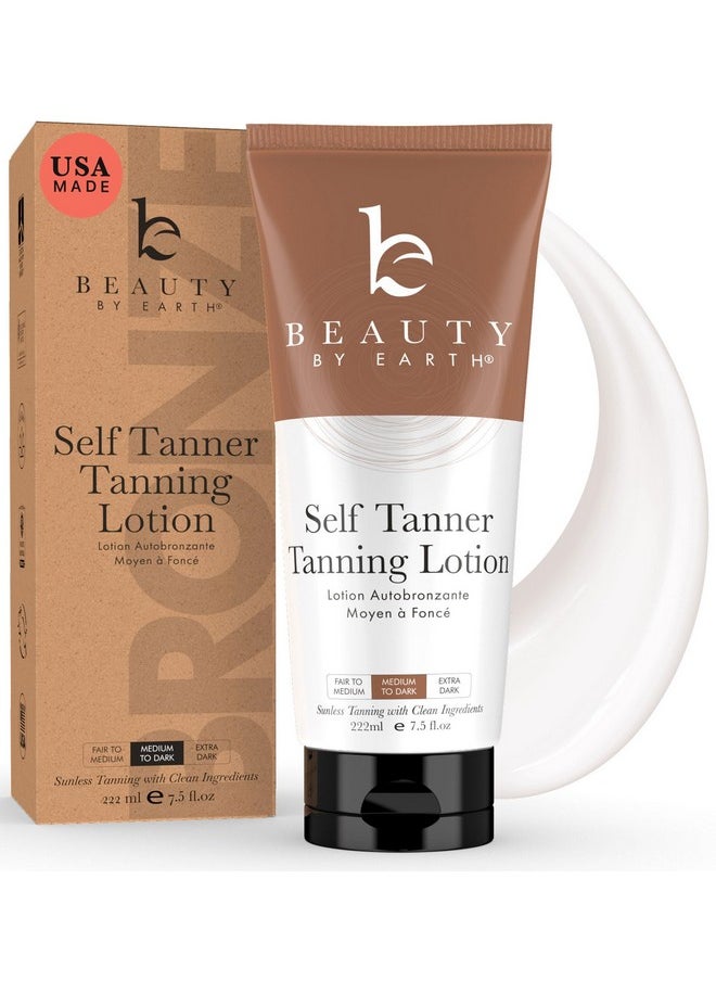 Beauty by Earth - Self Tanner - Usa Made With Natural & Organic Ingredients, Moisturizing Self Tanning Lotion With Aloe Vera & Coconut For A Natural Glow, Streak-Free Fake Tan, Medium To Dark - Image 1