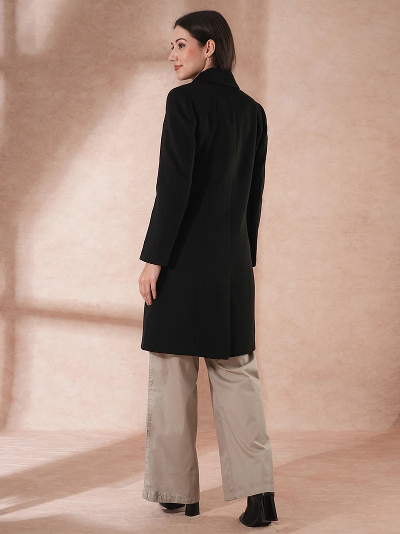 جلو باص Women Tailored Fit Notched Lapel Collar Single-Breasted Pea Coat