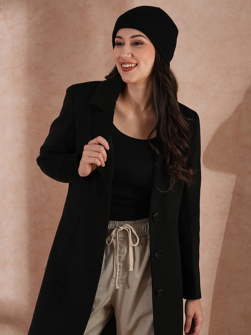 جلو باص Women Tailored Fit Notched Lapel Collar Single-Breasted Pea Coat