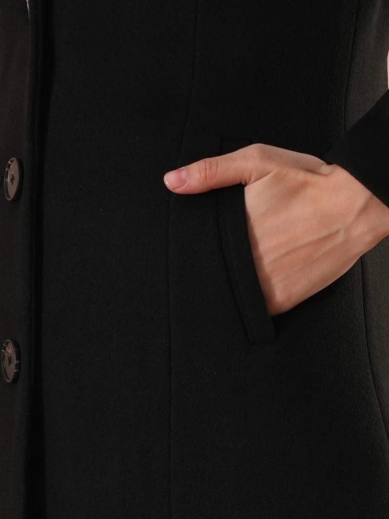 جلو باص Women Tailored Fit Notched Lapel Collar Single-Breasted Pea Coat