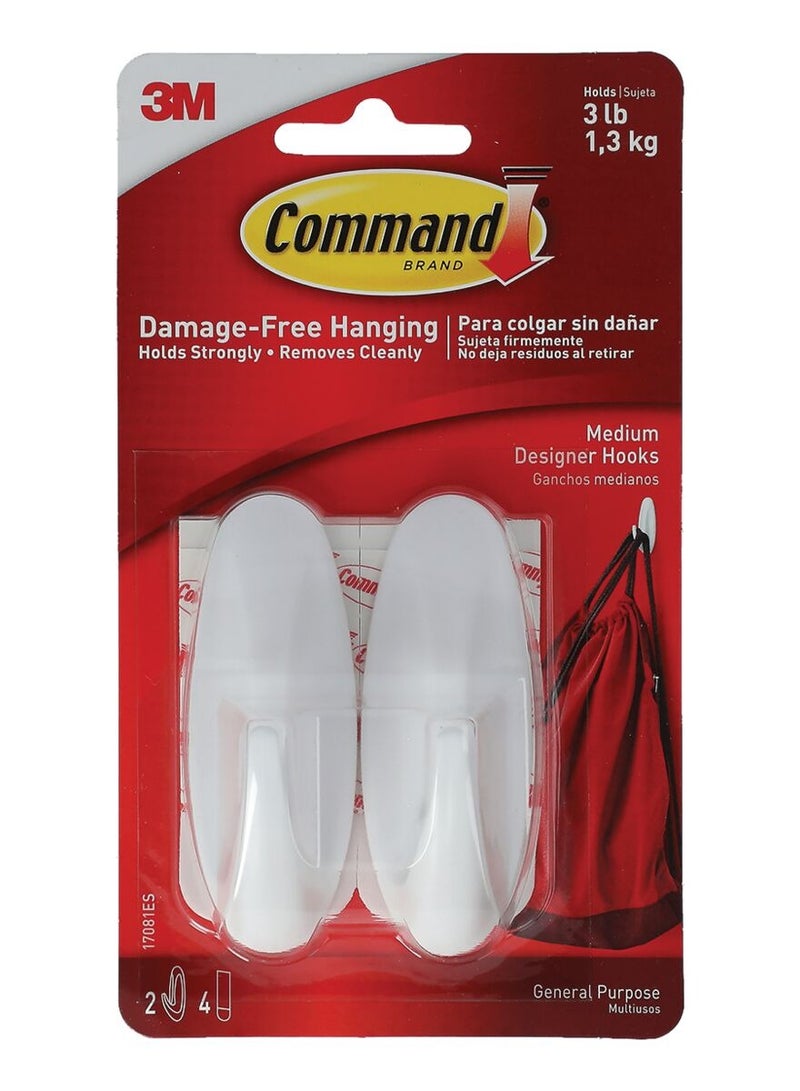 Command 2-Piece Designer Hooks White Medium - Image 1