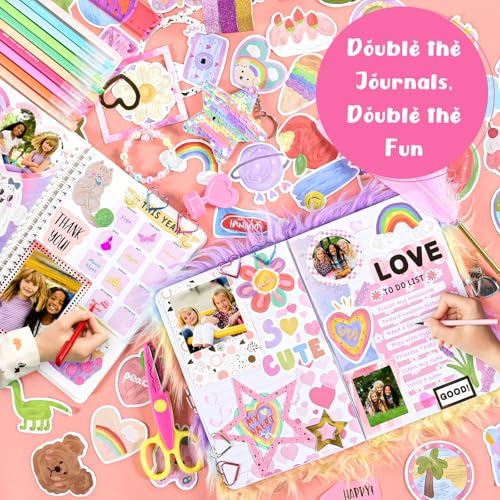 OFFIGIFT 2Pack DIY Journal Kit for Girls Ages 812 13 14 Year Olds Birthday Gifts for Teen Girls 110pcs Cute Scrapbook Supplies Stationary Journaling Art Crafts Trendy Stuff for Kids Cat Diary with Lock - Image 5