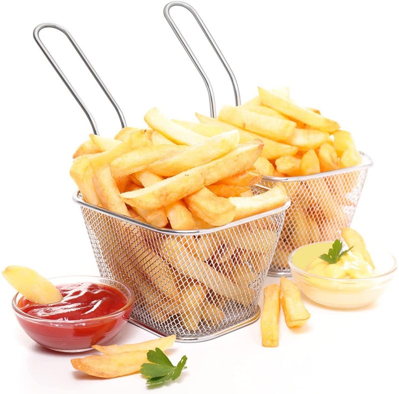 Dayish Mini Stainless Steel Frying Basket Mesh Food Drainer & Serving Basket Deep Frying Strainer Net for Potatoes Chips, Cooking Tool Cookware, French Fries and Chicken & Fast Food Wing (2) - Image 1