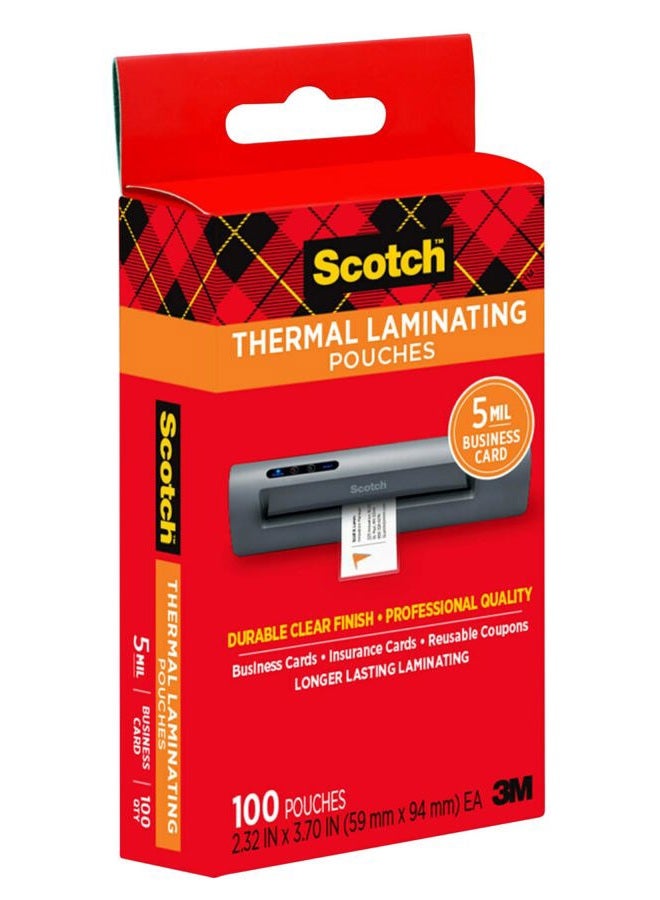 Scotch  Thermal Laminating Pouches, 100 Count, Clear, 5 mil., Laminate Business Cards, Banners and Essays, Ideal Office or School Supplies, Fits Business Card (2.3 in. × 3.7 in.) Paper - Image 2