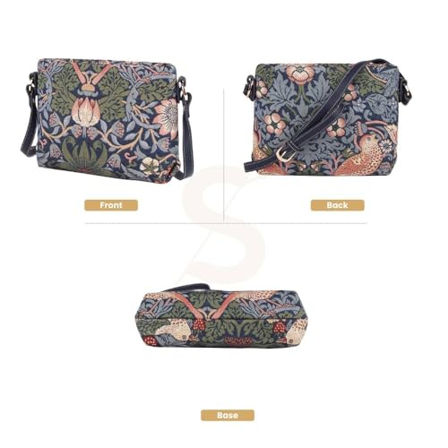 Signare Tapestry Crossbody Bag Shoulder Purse for Women In Flower and Bird William Morris Strawberry Thief Blue Design(XB02-STBL) - Image 2
