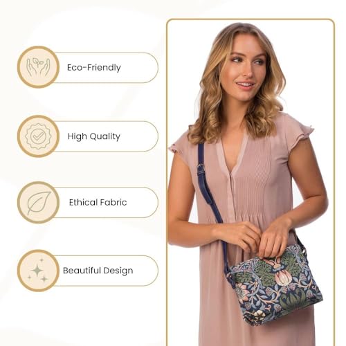 Signare Tapestry Crossbody Bag Shoulder Purse for Women In Flower and Bird William Morris Strawberry Thief Blue Design(XB02-STBL) - Image 5