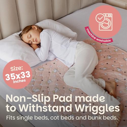 Lynmark® Potty Training Mattress Protector Pee Pads for Kids - Waterproof Toddler Bed Wetting Mat for Toilet Training - Non-Slip Washable Bedwetting Topper Absorbs Up to 2000ml - 35" x 33", Unicorn - Image 5