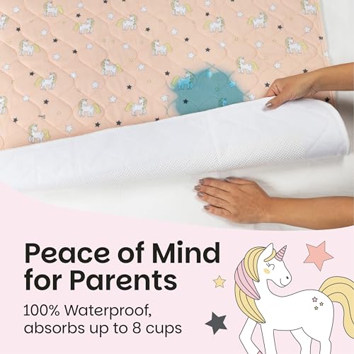 Lynmark® Potty Training Mattress Protector Pee Pads for Kids - Waterproof Toddler Bed Wetting Mat for Toilet Training - Non-Slip Washable Bedwetting Topper Absorbs Up to 2000ml - 35" x 33", Unicorn - Image 3