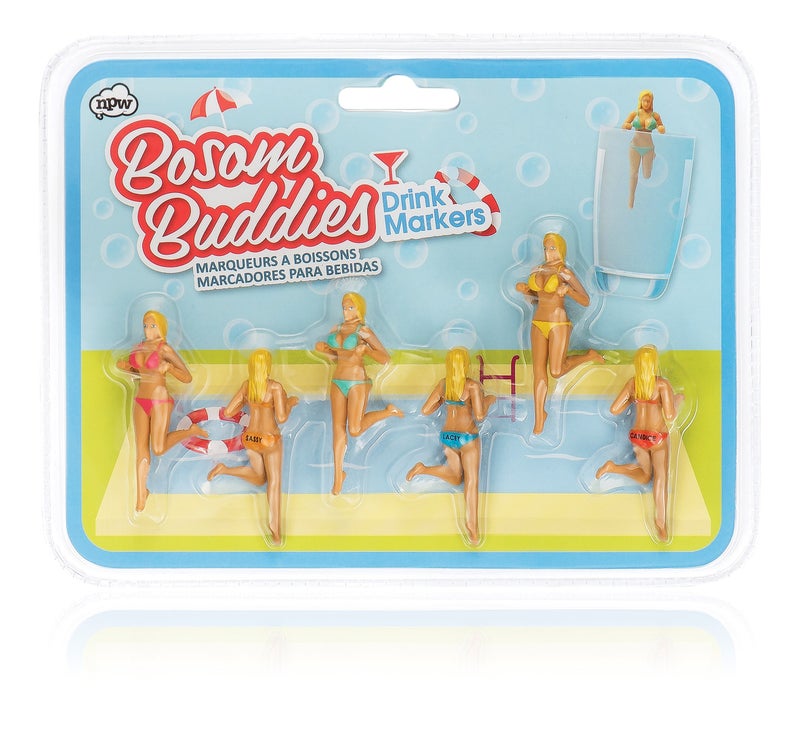 NPW Bosom Buddies CocktailWine Glass Markers 6Count