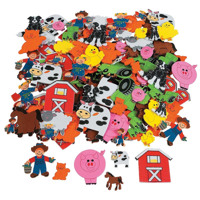 Fun Express Foam Farm Shapes with Adhesives, Bulk Set of 500 - DIY Crafts for Kids
