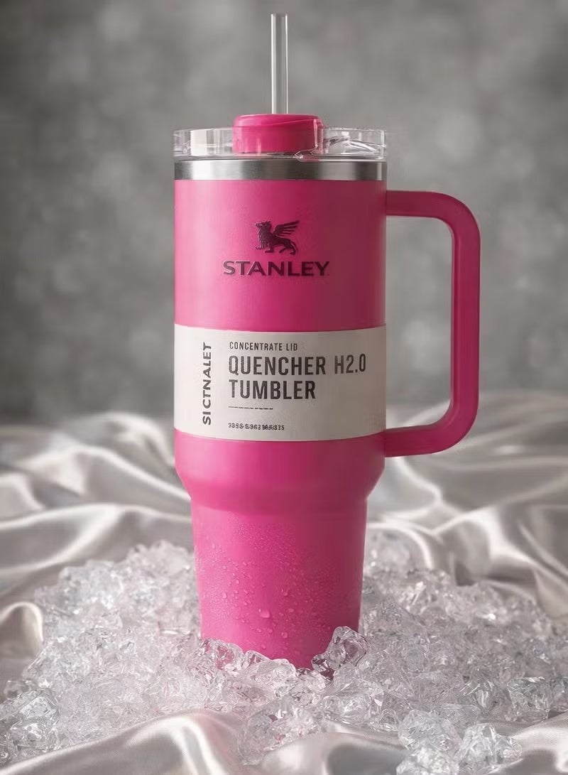 Stanley Quinncher H2.0 Flostat Original Sealed Vacuum Insulated Stainless Steel Mug with Lid and Straw for Water, Iced Tea, Coffee, Juice, or Smoothies. Keeps drinks cold for 12 hours and hot for 6 hours. 1.18L - Pink - Image 2