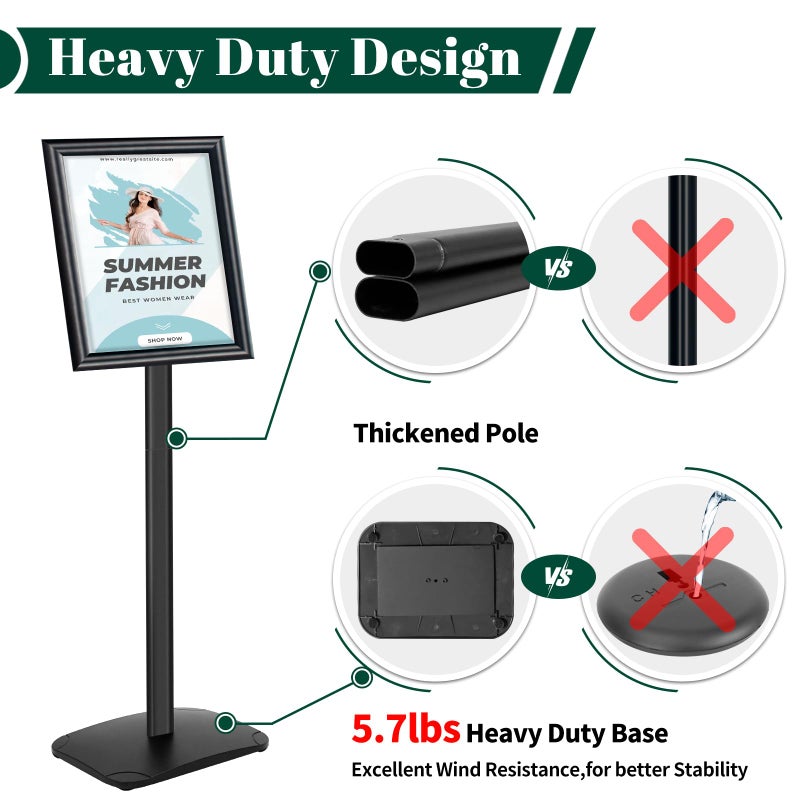 mutualsign Heavy Duty Pedestal Sign Holder for Display, 8.5 x 11 inches Adjustable Floor Standing Sign Holder with Weighted Base , Vertical and Horizontal View Sign Stand for Indoor/Outdoor Advertisingï¼ŒBlack - Image 2