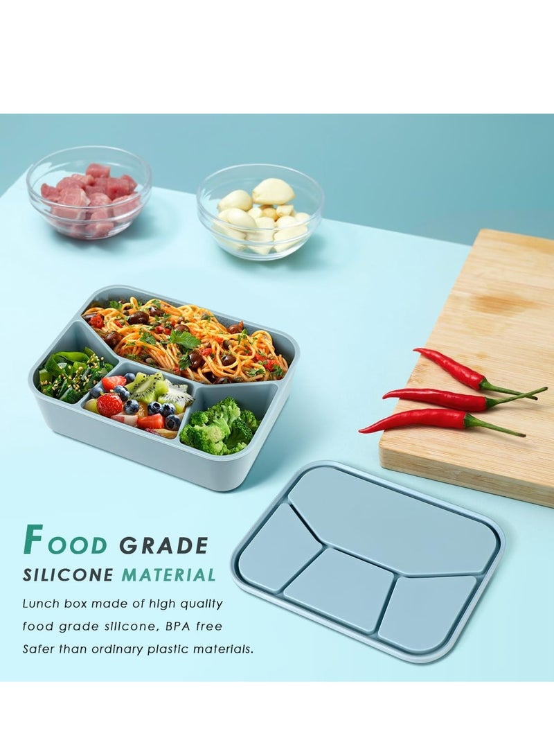SOLARAE Silicone Bento Box, Bento Lunch Box with 4 Compartments, Leak-Proof Salad Bento Boxes, Sauce Container, Utensils, Food Picks and Muffin Cups, Microwave, Dishwasher and Freezer Safe, Blue - Image 2