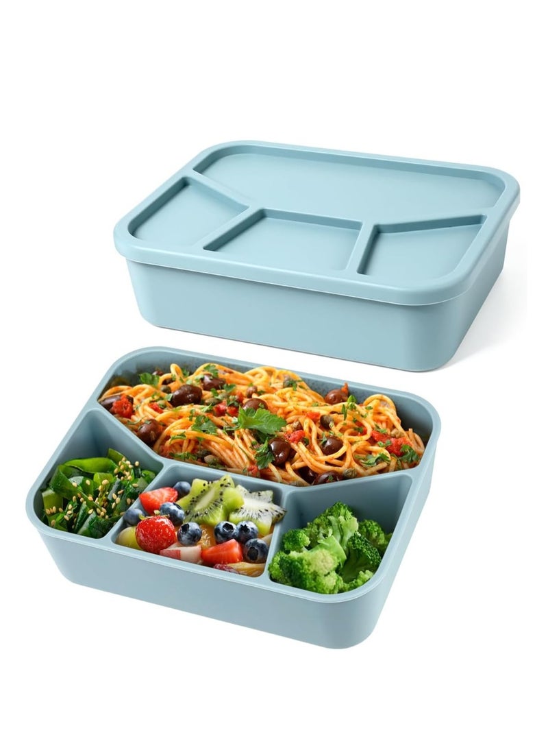 SOLARAE Silicone Bento Box, Bento Lunch Box with 4 Compartments, Leak-Proof Salad Bento Boxes, Sauce Container, Utensils, Food Picks and Muffin Cups, Microwave, Dishwasher and Freezer Safe, Blue - Image 1