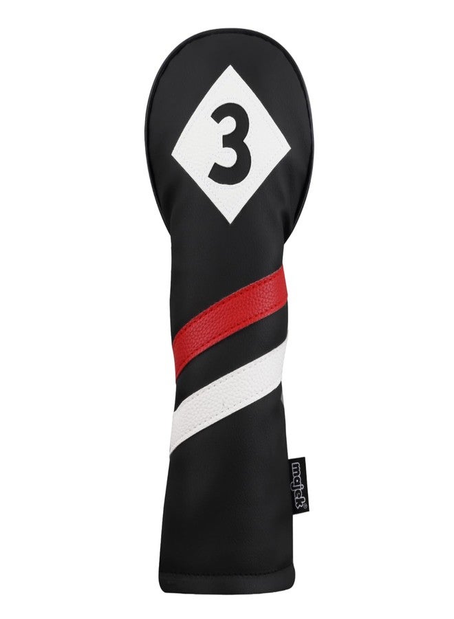 Majek Retro Golf Headcovers Black Red and White Vintage Leather Style 3 & 5 Fairway Wood Head Cover Classic Look - Image 4