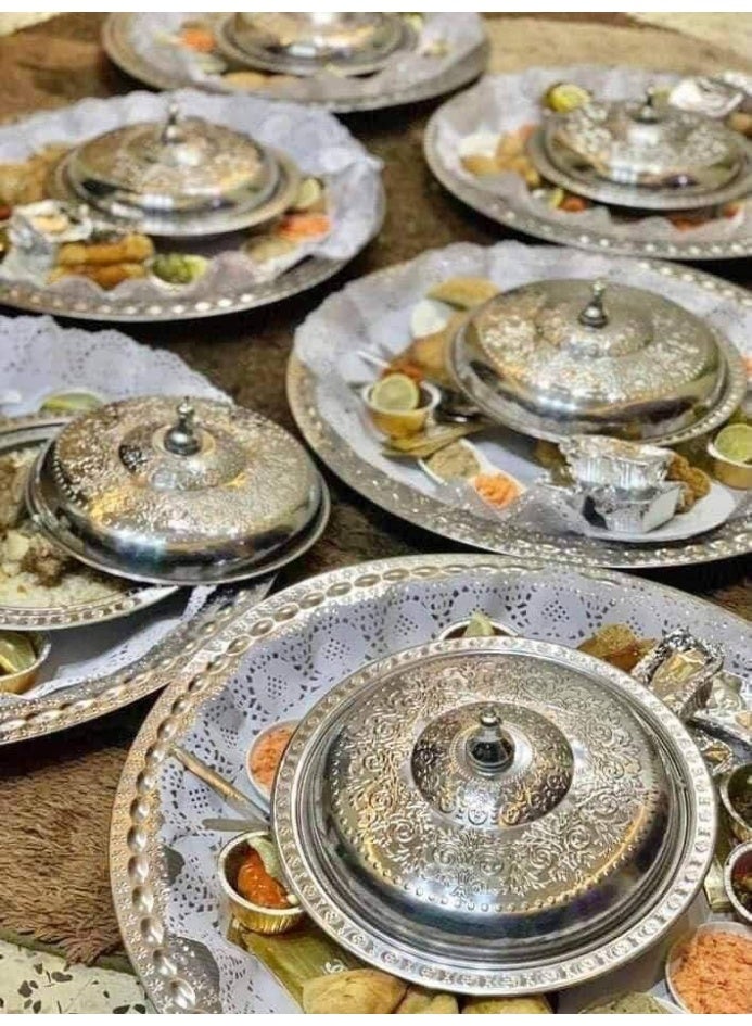 صينية الكبسة العثماني - سرفيس فاخر لتقديم العزومات والمشويات مع غطاء استانليس وكريستال NI  - Image 5