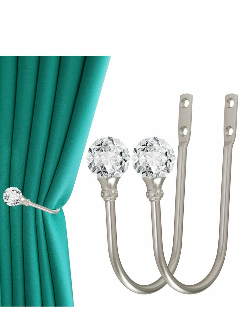 Excefore Curtain Holdback, Wall Mounted Drapery Tiebacks with Clear Crystal Ball, Heavy Duty Metal Decorative Window Holder Hooks Screws (2PCS) - Image 1