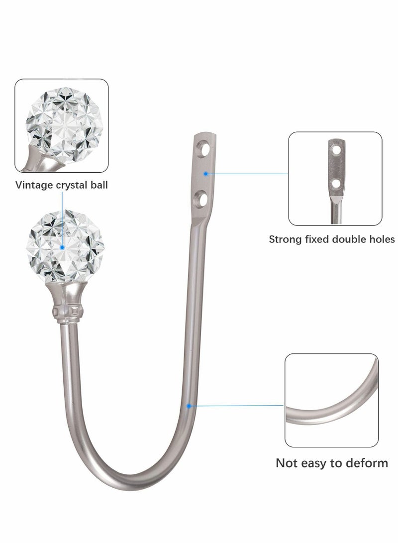 Excefore Curtain Holdback, Wall Mounted Drapery Tiebacks with Clear Crystal Ball, Heavy Duty Metal Decorative Window Holder Hooks Screws (2PCS) - Image 4