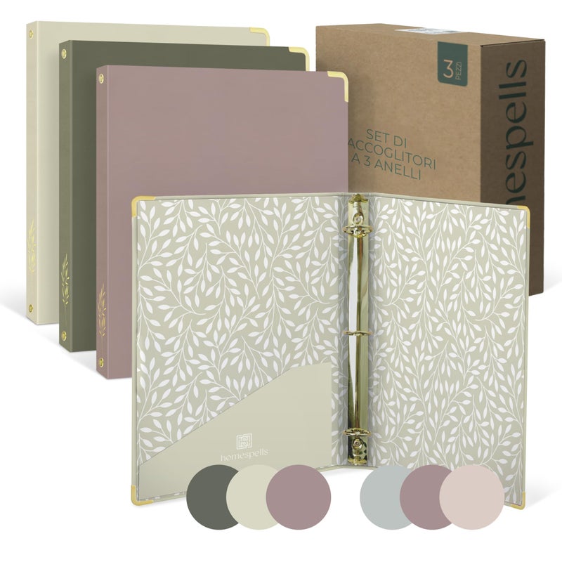 Homespells 3 Ring Binder 1-Inch Rings â€“ 3-Pack of Cute Binders with Pockets, Gold-Foil & Metal Corners â€“ 1 Inch Binders 3 Ring Cute for School, Office & Work â€“ 1" Pastel Three-Ring Binder One Inch - Image 1