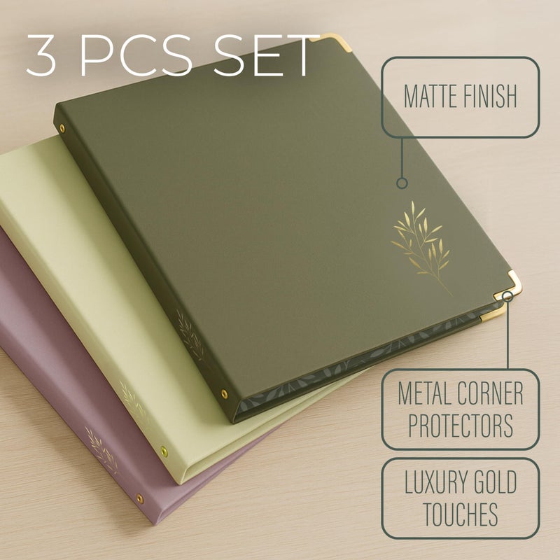 Homespells 3 Ring Binder 1-Inch Rings â€“ 3-Pack of Cute Binders with Pockets, Gold-Foil & Metal Corners â€“ 1 Inch Binders 3 Ring Cute for School, Office & Work â€“ 1" Pastel Three-Ring Binder One Inch - Image 3