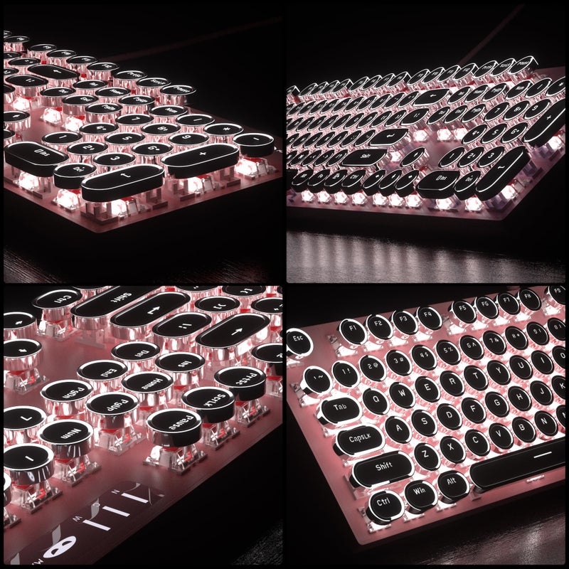Camiysn Retro Pink Typewriter-Style Keyboard and Mouse Combo, Cute Light Up Wired Mechanical Keyboard with Linear Red Switches, Full Size for Gaming, Work, Mac, PC, Windows - Image 4