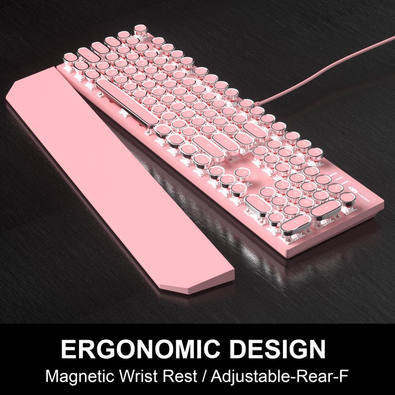 Camiysn Retro Pink Typewriter-Style Keyboard and Mouse Combo, Cute Light Up Wired Mechanical Keyboard with Linear Red Switches, Full Size for Gaming, Work, Mac, PC, Windows - Image 5