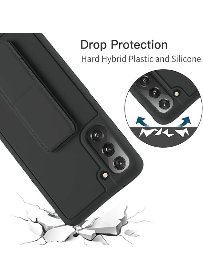 جراب لهاتف سامسونج جالاكسي S21 FE 5G، غطاء، حامل مغناطيسي للسيارة، مسند وقاعدة، حزام يد ومقبض من السيليكون عالي الجودة، رأسي وأفقي، مع حامل متعدد الاستخدامات، أسود - Image 4