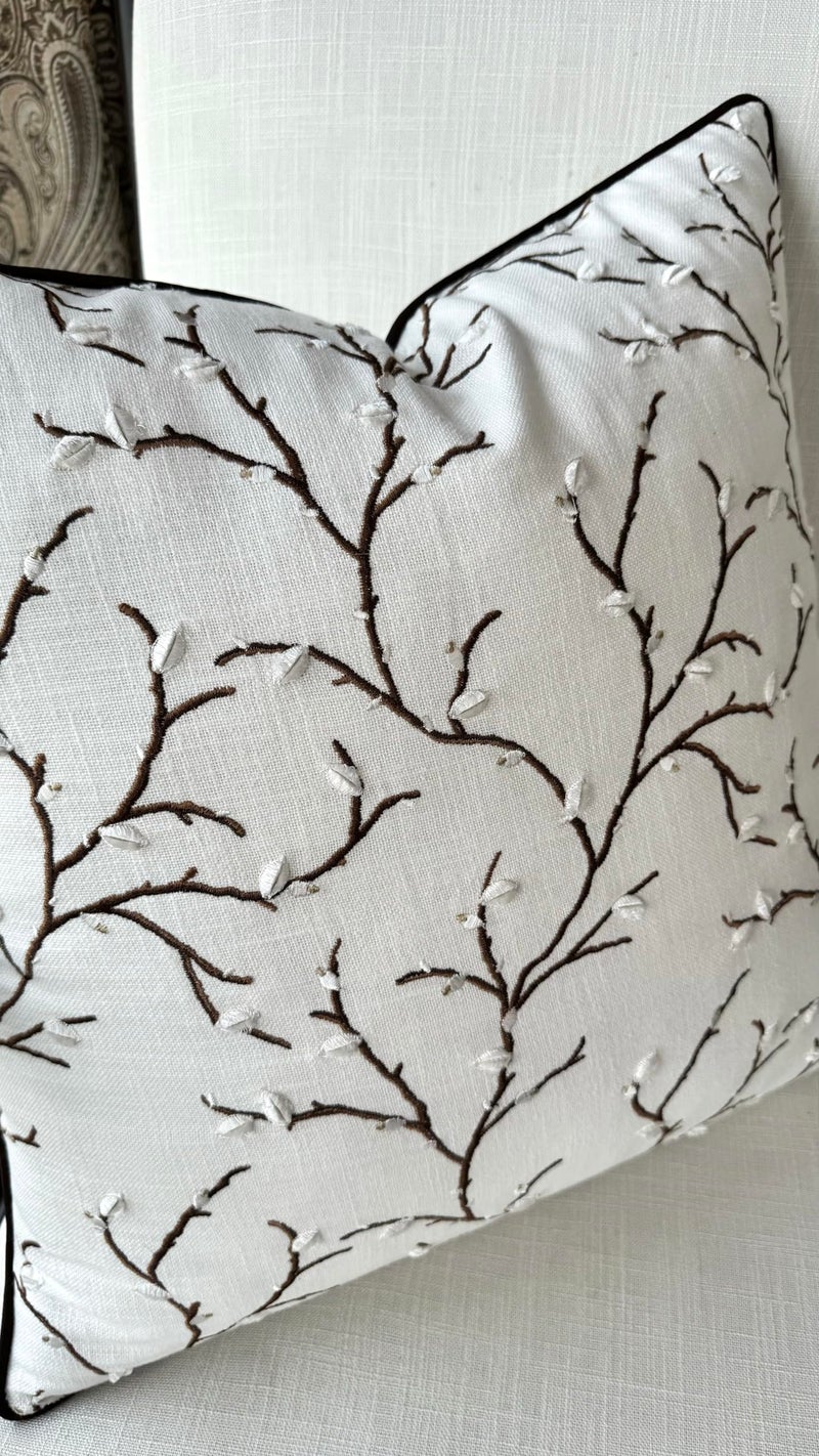 VAGMINE Embroidered Botanical Throw Pillow Cover 18x18 – Ivory Cotton Square Accent Cushion for Sofa, Bed & Living Room – Pussy Willow - Image 5