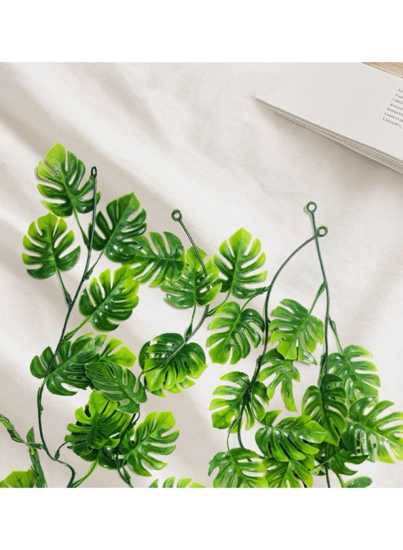 Artificial Monstera Leaf Vines, Fake Hanging Greenery Garland with Hooks, Faux Tropical Plant Ivy for Wall Decor, Home, Bedroom, Wedding, Party and Jungle Theme Decoration 172cm - Image 1