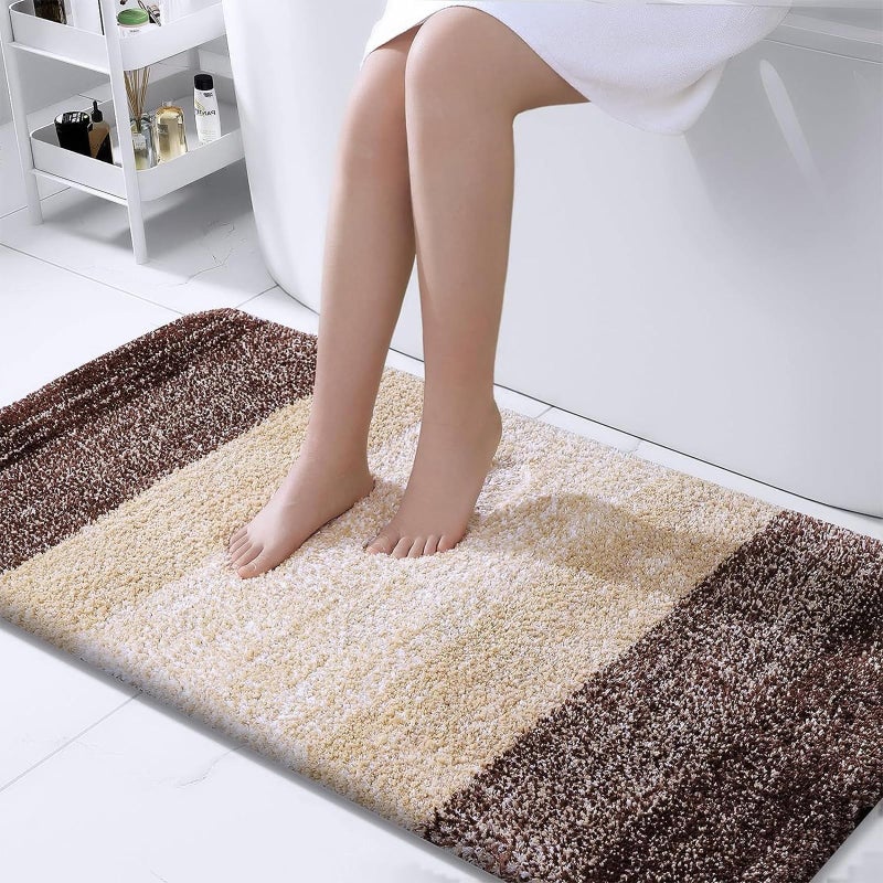OLANLY Luxury Bathroom Rug Mat 47x24  Extra Soft and Absorbent Microfiber Bath Rugs  Non-Slip Plush Shaggy Bath Carpet Runner  Machine Wash Dry  Bath Mats for Bathroom Floor  Tub and Shower  Brown