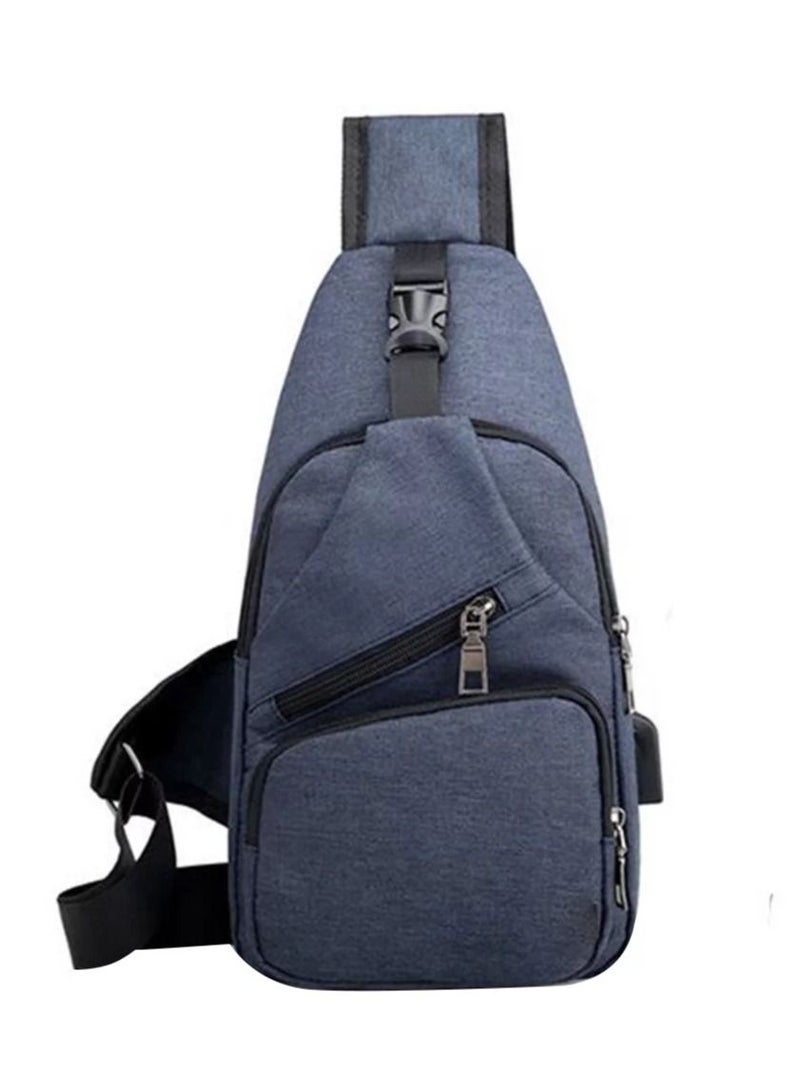 Casual Men Outdoor Crossbody Shoulder Chest Pouch Sling Bag with USB Charge Port,Blue  - Image 1