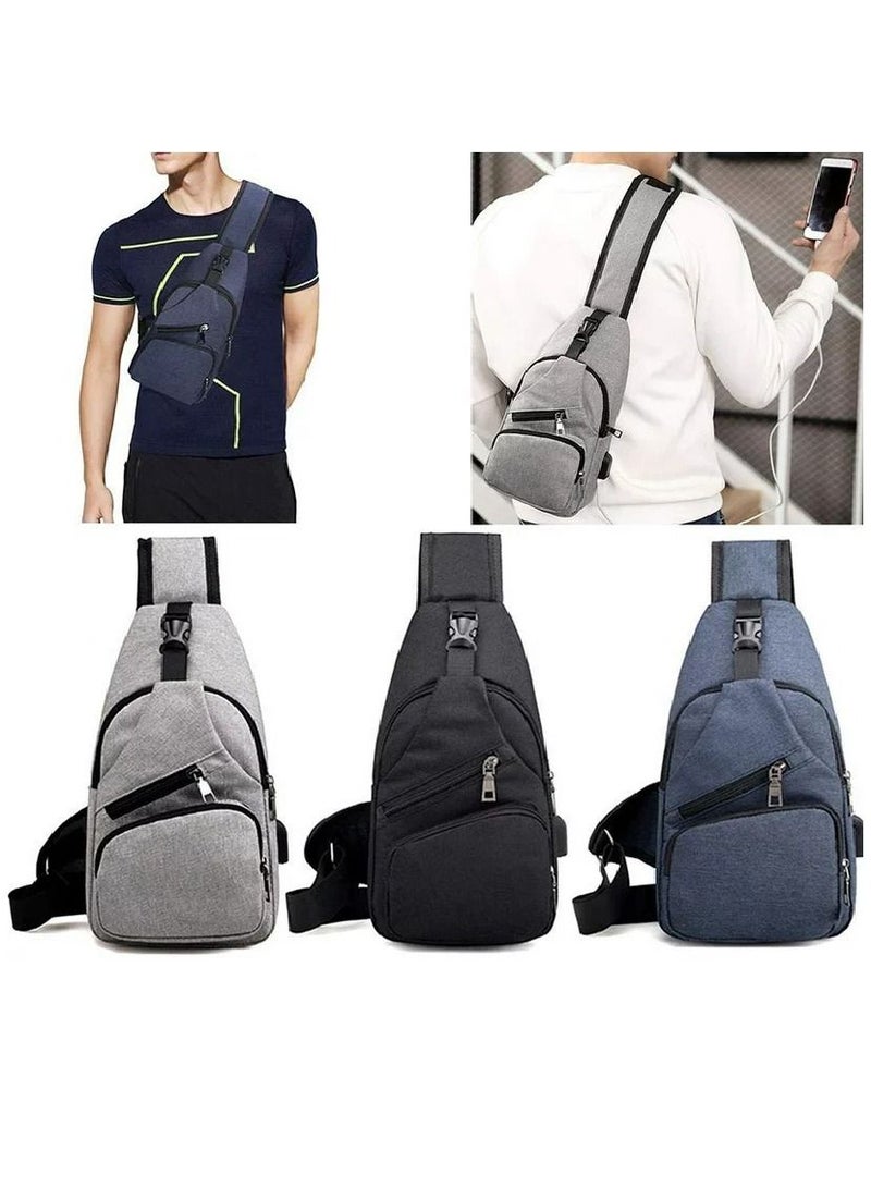 Casual Men Outdoor Crossbody Shoulder Chest Pouch Sling Bag with USB Charge Port,Blue  - Image 4