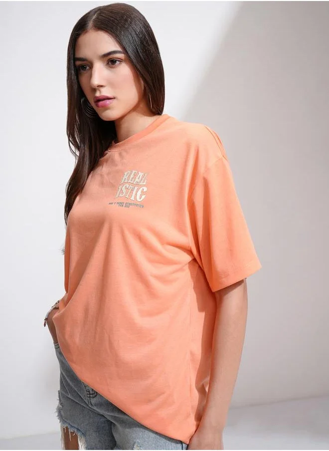 طوكيو توكيز Tokyo Talkies Graphic Print Round Neck Oversized T-Shirt