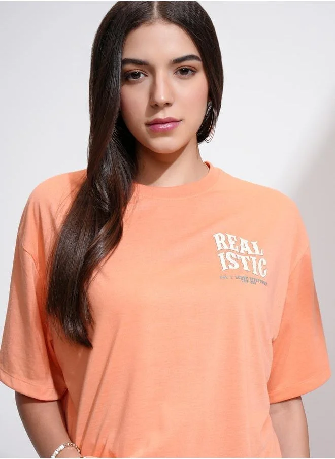 Tokyo Talkies Graphic Print Round Neck Oversized T-Shirt
