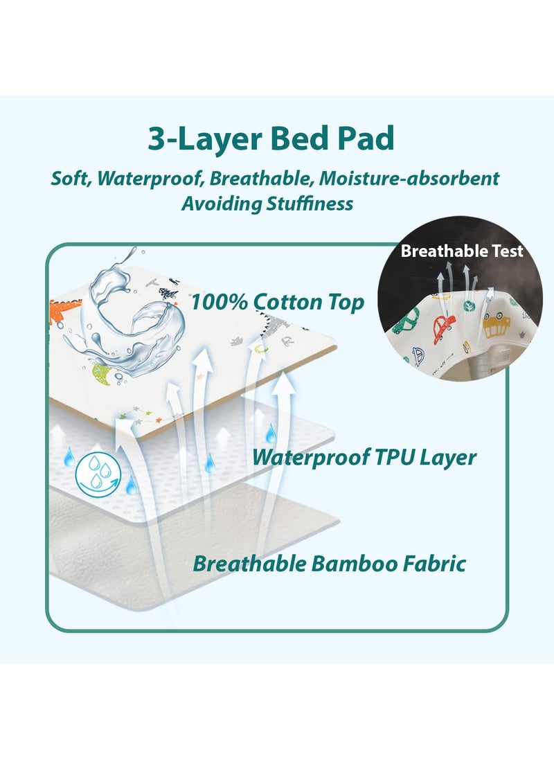 xozgdovg 3-Size Baby Waterproof Bed Pad with 100% Cotton Surface for Kids, Toddlers, Adults, Reusable and Washable Incontinence Underpads Mat for Pack n Play and Crib, Sailboat  - Image 3