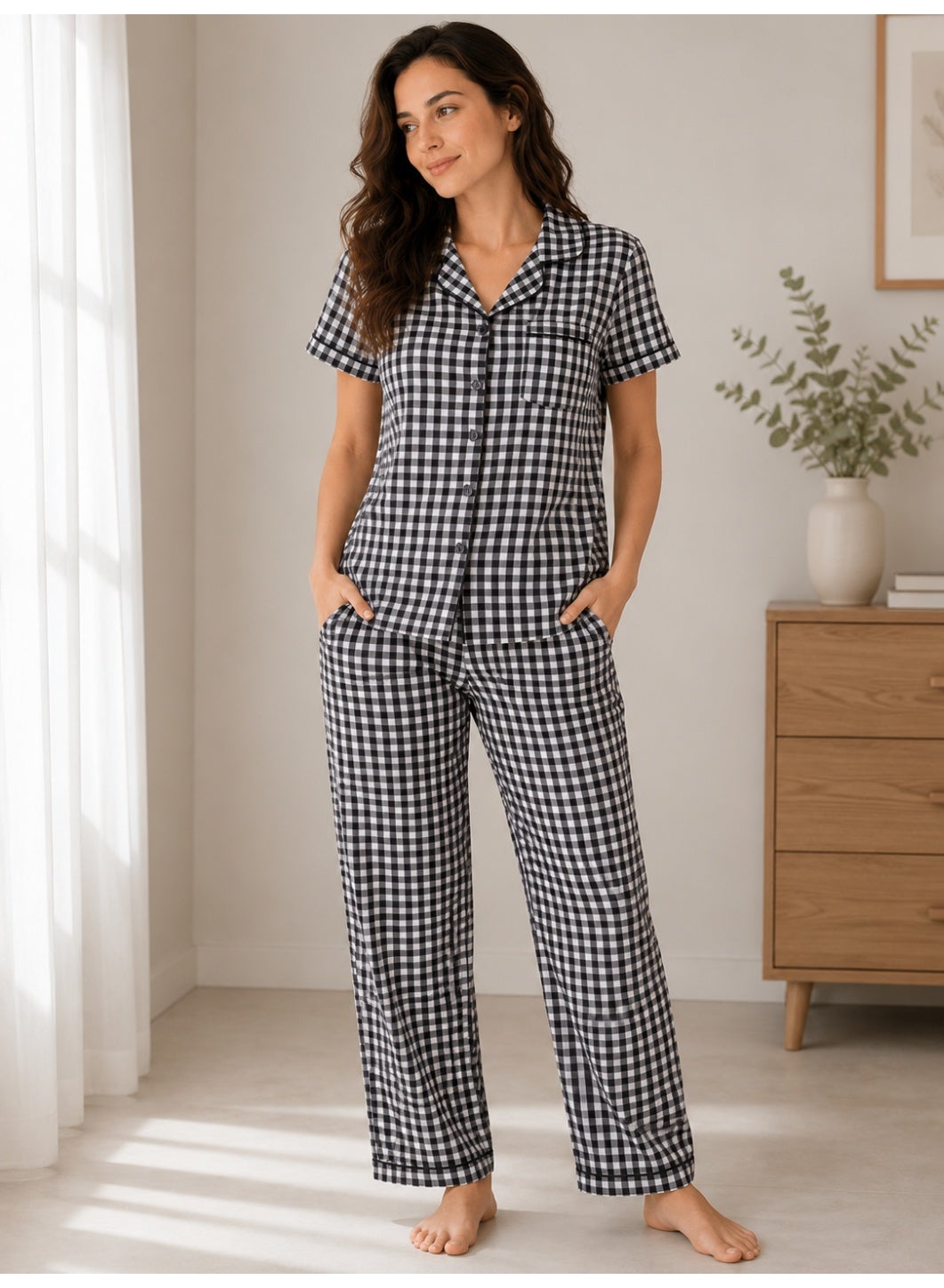 victor and jane Women's Gingham Pyjama Set