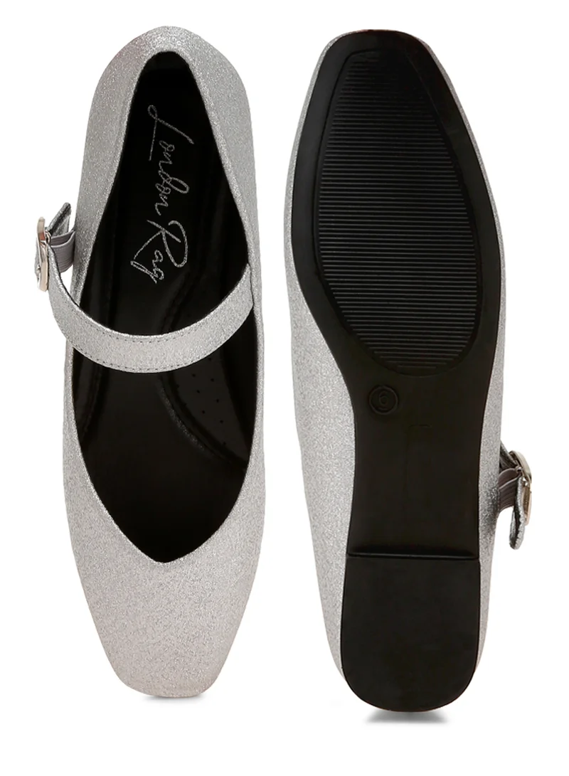 London Rag Glitter Pin Buckle Ballerinas in Silver