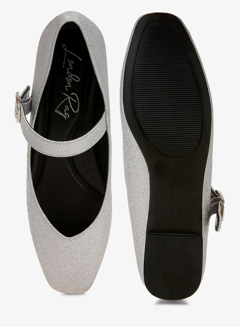 London Rag Silver Glitter Pin Buckle Ballerinas in Silver for Women | Best Price UAE
