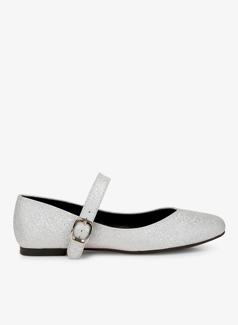 Glitter Pin Buckle Ballerinas in Silver