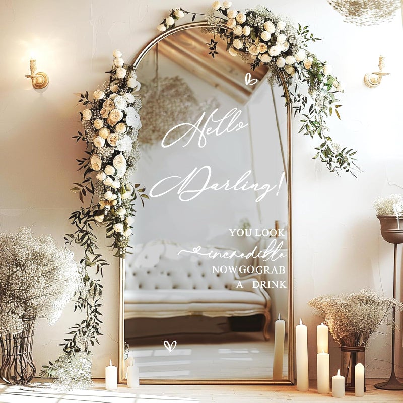 Haiddle Selfie Mirror Decals for Wedding Party Entry Wedding Welcome Signs for Backdrop Welcome to Our Weddings Signs Decals Hello Darling Welcome Mirror Stickers Just Married Sign Bride to be Sign Decal - Image 3