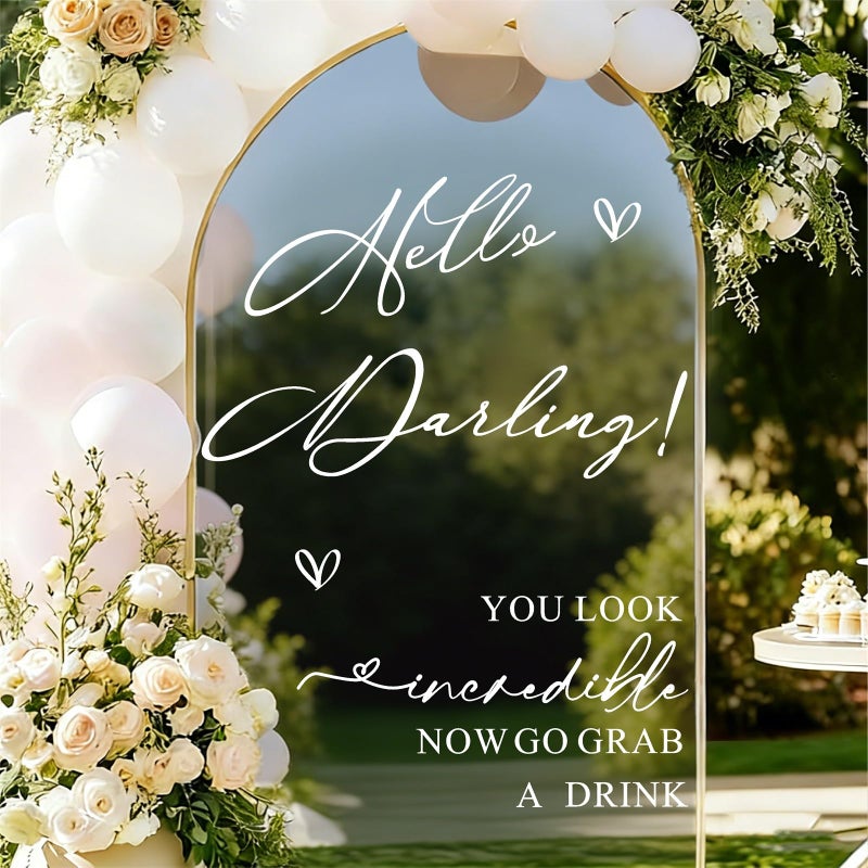 Haiddle Selfie Mirror Decals for Wedding Party Entry Wedding Welcome Signs for Backdrop Welcome to Our Weddings Signs Decals Hello Darling Welcome Mirror Stickers Just Married Sign Bride to be Sign Decal - Image 1